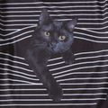 Black Cat Print Striped Long-sleeve T-shirts for Mom and Me Black