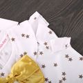 2pcs Star Allover Ruffle and Bow Decor Doll Collar Flutter-sleeve Top and Solid Faux Skirt Shorts White or Black Toddler Set Yellow