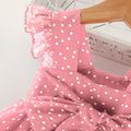 منقطة منقوشة طباعة كشكش وديكور فيونكة فستان طفل صغير أحمر أو وردي زهري image 4