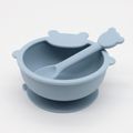 2-pack Cartoon Shape Food Grade Silicone Baby Toddler Self-Feeding Bowl Spoon Utensils Set for Self-Training Blue image 1