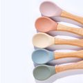 2-pack Baby Silicone Fork and Spoon with Wood Handle Baby Toddler Tableware Dishes Self-Feeding Utensils Set for Self-Training Light Blue