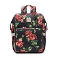 Multifunctional Mommy Bag Backpack Allover Floral Print Large Capacity Waterproof Maternity Outdoor Working Backpack with USB Black
