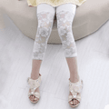 legging capri de cor sólida design de renda floral menina criança Branco image 2