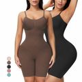 Women High-Rise Tummy Control Shapewear Seamless Bodysuit Butt Lifter Bodysuit Mid Thigh Body Shaper Shorts (Without Chest Pad) Black image 2