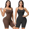 Women High-Rise Tummy Control Shapewear Seamless Bodysuit Butt Lifter Bodysuit Mid Thigh Body Shaper Shorts (Without Chest Pad) Black
