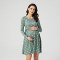 Maternity Polka Dots Round Collar Long-sleeve Dress Pale Green