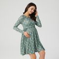 Maternity Polka Dots Round Collar Long-sleeve Dress Pale Green