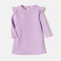 Kid Girl Cotton Flounce Solid Dress Light Purple