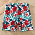 Family Matching Allover Floral Print Swim Trunks Shorts and Spaghetti Strap Two-Piece Swimsuit Red