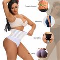 Tanga para mujer, ropa interior moldeadora de glúteos a rayas, ropa interior moldeadora de cintura alta para adelgazar la barriga Blanco image 4