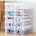 1pc/4pcs Clear Plastic Shoe Storage Boxes Foldable Plastic Shoe Organizer Bin with Lid for Women and Kids White