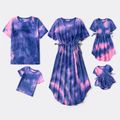Family Matching Tie Dye Short-sleeve Drawstring Dresses and T-shirts Sets Colorful