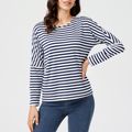 Stripe Print Round Neck Long-sleeve T-shirt BLUEWHITE