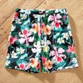 Family Matching Allover Floral Print Swim Trunks Shorts and Spaghetti Strap One-Piece Swimsuit Green image 3