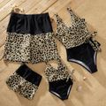 Family Matching Black Splicing Leopard Swim Trunks Shorts and One-Piece Swimsuit Black-2