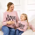 Mother's Day Letter Embroidered Pink Textured Long-sleeve Pullover for Mom and Me Pink