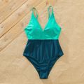 Family Matching Colorblock Swim Trunks Shorts and Spaghetti Strap One-Piece Swimsuit Dark Green