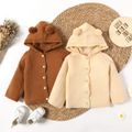 Baby Boy/Girl Solid Knitted Pom Poms Hooded Long-sleeve Button Outwear Brown