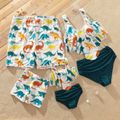 Family Matching All Over Multicolor Dinosaur Print Swim Trunks Shorts and Ruffle Two-Piece Swimsuit White image 1