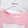 2-piece Kid Girl Animal Bear Print Pink Long-sleeve Top and Mesh Design Black Skirt Set Pink