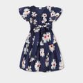 Family Matching All Over Daisy Floral Print V Neck Ruffle Short-sleeve Dresses and Colorblock Polo Shirts Sets royalblue
