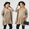 Maternity Dual Patch Pocket Long-sleeve Knit Sweater Khaki