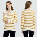 Maternity Half Open Collar Stripes Print Sweater yellowwhite