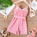 Kid Girl Plaid Surplice Neck Belted Cami Rompers Pink