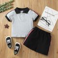 2pcs Toddler Boy Casual Colorblock Striped Polo Shirt and Shorts Set Light Grey image 5