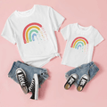 Rainbow Print White Short-sleeve T-shirts for Mom and Me White image 1