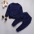 2-piece Toddler Boy Animal Lion Embroidered Pullover and Pants Set Royal Blue
