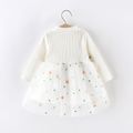 Baby Girl White Ribbed Long-sleeve Splicing Floral Embroidered Mesh Dress White image 2