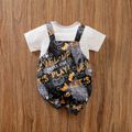 Baby Boy/Girl Allover Gamepad and Letter Print Faux-two Short-sleeve Romper Dark Grey