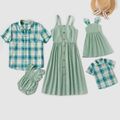 Mosaic Family Matching Green 100% Cotton Tank Dresses and Plaid Short Sleeve Shirts Green