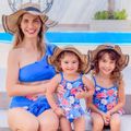 Floral Print Color Color Block Family Matching Swimsuits Azure