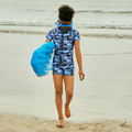 Kid Boy Camouflage Print Zipper Design Onepiece Swimsuit Dark Blue