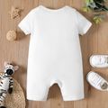 100% Cotton Baby Boy Teddy Bear Print White Short-sleeve Romper White