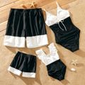 Family Matching Black and White Splicing Swim Trunks Shorts and One-Piece Swimsuit White