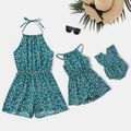 All Over Floral Print Halter Neck Self-tie Sleeveless Romper for Mom and Me Blue image 1