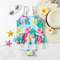 Kid Girl Floral Print Ruffled Mesh Design Onepiece Cami Swimsuit OffWhite image 1