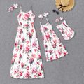 All Over Pink Floral Print Spaghetti Strap Maxi Dress for Mom and Me White