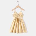 Yellow Striped V Neck Spaghetti Strap Sleeveless Belted Dress for Mom and Me yellowwhite