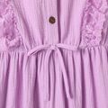 100% Cotton Crepe Purple Lace Ruffle Sleeveless Button Up Dress for Mom and Me pinkpurple