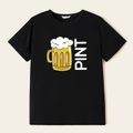Daddy and Me Cotton Short-sleeve Beer Mug Milk Bottle and Letter Print T-shirts Black