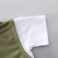 2pcs Toddler Boy Trendy 100% Cotton Letter Print Faux-two Pocket Design Tee and Shorts Set Army green image 4