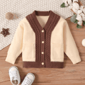 Baby Boy/Girl Long-sleeve Button Front Contrast Color Knitted Cardigan Sweater Apricot