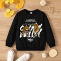 Kid Boy Letter Animal Tiger Print Cotton Pullover Sweatshirt Black