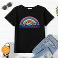Women Graphic Rainbow Animal Print Round Neck Short-sleeve Tee Black