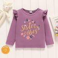 Toddler Girl Graphic Letter and Floral Print Ruffled Long-sleeve Tee Lavender