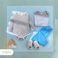 3-Pack Baby Cotton Solid Color  & Striped Romper Jumpsuit Pants Set Multi-color image 1